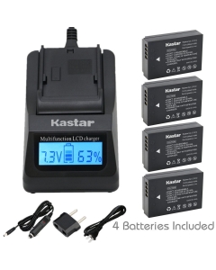 Kastar Ultra Fast Charger Kit and Battery (4-Pack) for Canon LP-E12 Work with Canon EOS M, EOS Rebel SL1, EOS 100D Cameras [Over 3X Faster Than a Normal Charger with Portable USB Charge Function]