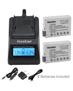 Kastar Fast Charger + LPE8 Battery (2-Pack) for LP-E8, LC-E8E, EOS 550D, EOS 600D, EOS 700D, EOS Rebel T2i, EOS Rebel T3i, EOS Rebel T4i, EOS Rebel T5i Cameras and BG-E8 Grip