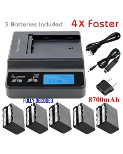Kastar Ultra Fast Charger(4X Faster) Kit and Battery (5-Pack) for Sony NP-F970 NP-F960 F960 and DCR-VX2100 HDR-AX2000 FX1 FX7 FX1000 HVR-HD1000U V1U Z1P Z1U Z5U Z7U FS100U FS700U and LED Video Light