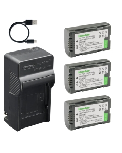 Kastar 3-Pack CGA-D08 Battery AC & USB-C Charger Replacement for Panasonic CGA-D07 CGR-D110 AG-DVX100 AG-HVX200 AG-HPX250 AG-DVC30 AG-DVC60 AG-DVC80 and Hitachi DZ-BP14 DZ-MV100 DZ-MV200 Camcorder