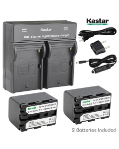 Kastar Dual Smart Fast Charger & 2 x Battery for Sony NP-QM71D NP-QM91D NP-FM55H NP-FM70 NP-FM90 NP-QM91 and CCD-TRV338 350 608 DCR-DVD300 301 DCR-PC115 120 330 DCR-TRV6 Camera