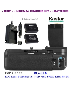 Kastar Pro Vertical Battery Grip (Replacement for BG-E18) + 2X LP-E17 Replacement Batteries + Charger Kit for Canon EOS Rebel T6i, Rebel T6s, EOS 750D, EOS 760D, EOS 8000D, KISS X8i,M3 DSLR Cameras