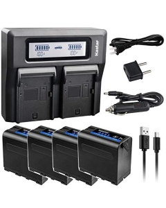 Kastar 4 Pack Battery and LCD Dual Fast Charger for Sony NP-F980 Pro NP-F970 MVC-CD1000 MVC-CD400 MVC-CHF81 MVC-CKF81 MVC-FD100 MVC-FD200 MVC-FD5 MVC-FD51 MVC-FD7 MVC-FD71 MVC-FD73 MVC-FD75 MVC-FD81