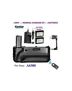 Kastar Infrared Remote Control Pro Vertical Battery Grip (Built-in 2.4G Wireless Contro) + 2 x NP-FW50 Replacement Batteries + Charger Kit for Sony ILCE-A6300 / A6300 Digital SLR Camera