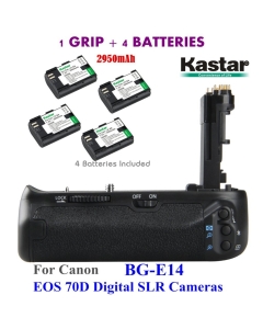 Kastar Pro Multi-Power Vertical Battery Grip (Replacement for BG-E14) + 4X LP-E6 Replacement Batteries for EOS 70D Digital SLR Cameras