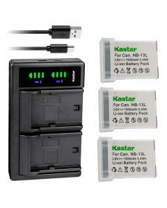 Kastar 3-Pack NB-13L Battery and LTD2 USB Charger Replacement for Canon NB-13L NB13L NB-13LH Battery, Canon CB-2LH CB-2LHE CB-2LHT Charger, Canon PowerShot G1X G5X G7X G9X SX620 SX720 SX730 X740