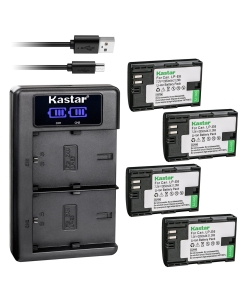 Kastar USB LCD Dual Charger and 4 Pack Battery for Canon LP-E6 LP-E6N, LC-E6 LC-E6E, Blackmagic Design Pocket Cinema Camera 4K, Marshall On-Camera HDMI Monitor, IKAN On-Camera HDMI Monitor