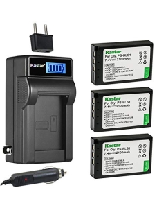 Kastar 3-Pack BLS-1 Battery and LCD AC Charger Compatible with Olympus PS-BLS1 BCS-1 PS-BCS1, Olympus E-400, E-410, E-420, E-450, E-600, E-620, E-P1, E-P2, E-P3, E-PL1, E-PL1s, E-PL3, E-PM1 Cameras