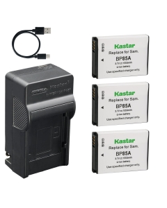 Kastar 3-Pack Battery and AC & USB-C Charger, Compatible with Samsung BP-85A EA-BP85A, Compatible with PL210 SH100 ST200 ST200F WB210 Digital Cameras
