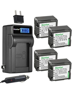 Kastar 4-Pack VW-VBG130 Battery and LCD AC Charger Compatible with Panasonic SDR-H79P, SDR-H80, SDR-H80A, SDR-H80K, SDR-H80P, SDR-H80PC, SDR-H80R, SDR-H80S, SDR-H90, SDR-H90K, SDR-H90P, SDR-H90PC