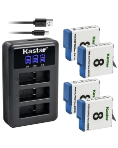 Kastar 4 Pack Battery and LCD Triple USB Charger Compatible with GoPro HERO8 HERO 8, AHDBT-801, AHBBP-801, AHDBT-501, AHBBP-501, AABAT-001, SPJB1B, HERO, 601-27537-000, 601-10197-000, HERO 2018 Camera