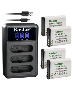 Kastar 4 Pack EN-EL23 Battery and LCD Triple USB Charger Compatible with Nikon Coolpix B700, P600, P610, P900, S810c Camera