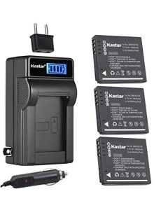 Kastar 3-Pack DMW-BCF10 Battery and LCD AC Charger Compatible with Panasonic DMW-BCF10 DMW-BCF10E DMW-BCF10PP, CGA-S009 CGA-S009E CGA-S/106B Battery, Panasonic DE-A59 DE-A59B, DE-A60 Charger