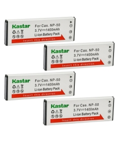 Kastar 4-Pack Battery Replacement for Casio NP-50 CNP-50 CNP50 NP-50DBA Battery, Casio Exilim Hi-Zoom EX-V7, Exilim Hi-Zoom EX-V7SR, Exilim Hi-Zoom EX-V8, Exilim Hi-Zoom EX-V8SR Cameras