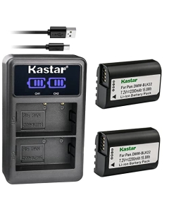 Kastar 2-Pack Battery and LED2 USB Charger Compatible with Panasonic DMW-BLK22 Battery, DMW-BTC15 Charger, Panasonic Lumix DC-S5 DC-S5KK, Lumix GH5 II GH6, S5 II S5 IIX Mirrorless Digital Camera