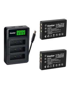 Kastar 2-Pack Battery with LZD3 USB Triple Charger Compatible with Fujifilm NP-120 Pentax D-LI7 Ricoh DB-43, FinePix F10 F11 M603 Optio 450 550 750 Caplio G3 G4 GX Cameras
