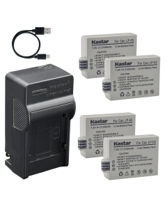 Kastar 4-Pack Battery and AC & USB-C Charger, Compatible with Canon LP-E5, EOS Rebel XSi, Rebel XS, Rebel T1i, 450D, 500D, 1000D, Kiss F, Kiss X2, Kiss X3 Cameras