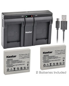 Kastar 2X Battery + USB Dual Charger for Sanyo DB-L20, DBL20 and Sanyo VPC-C40, VPC-C5, VPC-C6, VPC-CA6, VPC-CA65, VPC-CA8, VPC-CA9, VPC-CG6, VPC-CG65, VPC-CG9, VPC-E1, VPC-E2, VPC-E6, VPC-E7, VPC-S7