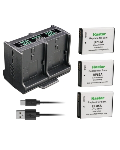 Kastar 3-Pack Battery and Quadruple Charger Compatible with Samsung EA-BP85A, EA-BP85A /E, BP-85A BP85A Battery, Samsung SBC-85A Charger, Samsung PL210, SH100, ST200, ST200F, WB210 Camera