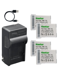 Kastar 4-Pack Battery and AC & USB-C Charger, Compatible with Canon NB-13L NB-13LH NB-15L for G7 X G5 X G9 X SX620 SX720 SX730 SX740 Cameras