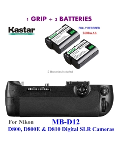 Kastar Pro Multi-Power Vertical Battery Grip (Replacement for MB-D12) + 2x EN-EL15 Replacement Batteries for Nikon D800, D800E & D810 Digital SLR Cameras