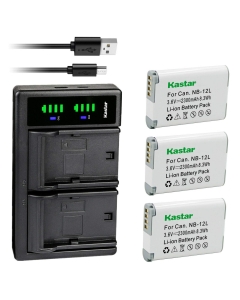 Kastar 3-Pack Battery and LTD2 USB Charger Replacement for Canon NB-12L NB-12LH Battery, Canon CB-2LG CB-2LGE Charger, Canon PowerShot G1 X Mark II, PowerShot N100, VIXIA mini X (LEGRIA mini X) Camera