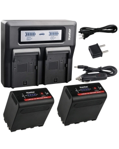 Kastar 2 Pack Battery and LCD Dual Fast Charger for Sony NP-F980 Pro NP-F970 NP-F960 NP-F750 NP-F550 NP-F330 NEX-EA50M NEX-FS100 NEX-FS700R NEX-FS700RH FDR-AX1 PXW-Z100 PXW-Z150 MPK-DVF4 Camcorder