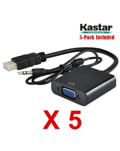 [Fully Decoded] Kastar New Dock Connector HDMI-VGA (5-Pack), 1080p HDMI Male to VGA Female Video Converter Adapter Cable with Audio Cable for PC, TV, Laptops, Cameras, Camcorders, Tablets, Monitors, projectors, DVD Players and Other HDMI Devices (BLACK)