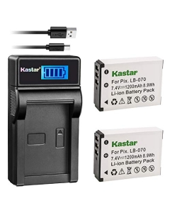 Kastar 2-Pack Battery + LCD USB Charger for LB-070 LB070 Battery and AZ651, AZ651 AZ652 Astro, AZ901, S1, S-1, MN67Z Camera