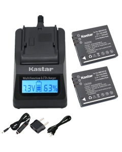 Kastar Ultra Fast Charger and Battery (2-Pack) for Panasonic Lumix CGA-S008, CGA-S008A, CGA-S008A/1B, CGA-S008E, CGA-S008E/1B, DMW-BCE10, DMW-BCE10PP, DMW-BCE10E, VW-VBJ10, VW-VBJ10E, DE-A40
