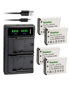 Kastar 4-Pack LB-070 Battery and LTD2 USB Charger Replacement for Kodak Pixpro AZ901, Kodak Pixpro AZ901 Astro Zoom, Kodak PIXPRO S1, Kodak PIXPRO S-1, MN67Z 20MP FHD, MN67Z-BK Camera