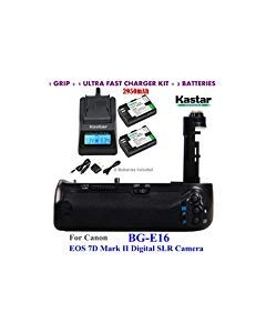 Kastar Pro Multi-Power Vertical Battery Grip (Replacement for BG-E16) + 2X LP-E6 Replacement Batteries + Ultra Fast Charger Kit for EOS 7D Mark II (Not for EOS 7D) Digital SLR Camera