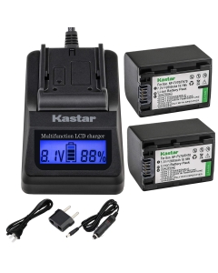 Kastar Fast Charger + NPFH70 Battery (2-Pack) Replacement for Sony NP-FH100, FH60, FH70, NP-FH90, DCR-DVD405 407E 408 410E 450 602E 650E DCR-HC96 DCR-SR85 HDR-HC9 HDR-UX20 HDR-SR12 DCR-SR65E XR500E