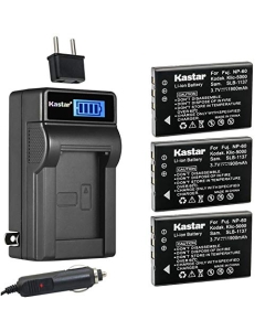 Kastar 3-Pack NP-60 Battery and LCD AC Charger Compatible with Fujifilm FinePix 50i, FinePix F401, FinePix F401 Zoom, FinePix F410, FinePix F410 Zoom, FinePix 601