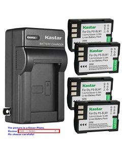 Kastar 4-Pack BLM-1 Battery and AC Wall Charger Replacement for Olympus EVOLT E-510 E510, C-5060, C-5060 Wide, Camedia C-5060 Wide Zoom, C-7070, C-8080, Camedia C-8080 Wide Zoom, E-1 E1, E-3 E3