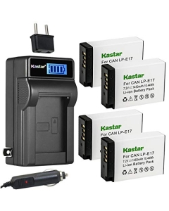 Kastar 4-Pack LP-E17H Battery and LCD AC Charger Compatible with Canon KISS X8i, KISS X9i, Rebel SL2, EOS Rebel T6i, EOS Rebel T6s, EOS Rebel T7i, EOS Rebel T8i, EOS M3, EOS M5, EOS M6 Digital Cameras