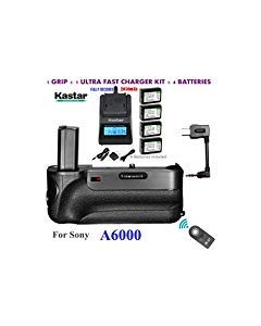Kastar Infrared Remote Control Pro Vertical Battery Grip (Built-in 2.4G Wireless Contro) + 4 x NP-FW50 Replacement Batteries + Ultra Fast Charger Kit for Sony ILCE-A6000 / A6000 Digital SLR Camera