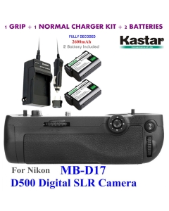 Kastar Pro Multi-Power Vertical Battery Grip (Replacement for MB-D17) + 2X EN-EL15 Replacement Batteries + Charger Kit for Nikon D500 Digital SLR Camera