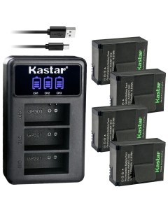 Kastar 4 Pack Battery and LCD Triple USB Charger Compatible with SP-Gadgets 3.7V Battery POV Light and Powerbar Duo