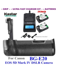 Kastar Pro Multi-Power Vertical Battery Grip (Replacement for BG-E20) + 2 x LP-E6 / LPE6N Replacement Batteries + Ultra Fast Charger Kit for EOS 5D Mark IV, 5D Mark 4 Digital SLR Camera