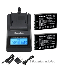 Kastar Fast Charger and KLIC-5001 Battery (2-Pack) for Kodak Easyshare P712 P850 Z730 Z760 Z7590 DX6490 DX7440 DX7590 DX7630 Zoom Sanyo DB-L50 DMX-WH1 HD1010 FH11 HD2000 VPC-WH1 HD2000 HD1010 HD1000