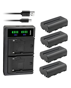 Kastar 4-Pack NP-F550 / NP-F570 Battery and LTD2 USB Charger Compatible with Godox GM55 5.5" 4K HDMI Touchscreen On-Camera Monitor, LEDP-120C Lithium Battery-Powered Ultra Slim LED Video Light
