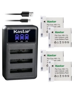 Kastar 4 Pack NB-11L Battery and LCD Triple USB Charger Compatible with Canon ELPH 360 HS, IXUS 125 HS, IXUS 127, IXUS 130, IXUS 132, IXUS 133, IXUS 135, IXUS 137, IXUS 140, IXUS 145, IXUS 147
