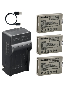 Kastar 3-Pack Battery and AC & USB-C Charger, Compatible with Canon BP-110 BP110 CG-110 for VIXIA HF R20 R21 R26 R27 R28 R200 R205 R206 Cameras