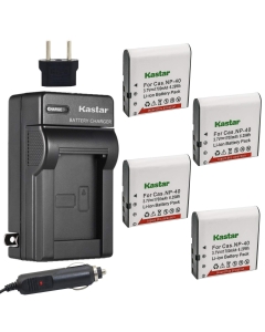 Kastar Battery (4-Pack) and Charger for Cas NP-40 and Exilim EX-Z850 EX-Z750 EX-Z65 EX-Z57 EX-Z55 EX-Z500 EX-Z50 EX-Z40 EX-Z300 EX-Z30 EX-Z1050 Series EX-P700 EX-P600 EX-P505 EX-FC100 BenQ DC P500