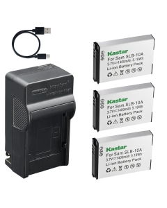 Kastar 3-Pack Battery and AC & USB-C Charger, Compatible with Samsung SLB-10A WB250F WB350F WB800F WB850F WB1000 WB1100F EX2F HMX-U10 HMX-U20 JVC GC-XA2 ADIXXION Toshiba Camileo S30 X150 G1 G2F