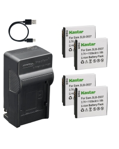 Kastar 4-Pack Battery and AC & USB-C Charger Compatible with SLB-0937 Camera for Samsung CL5 CL50 CL80 I8 L730 L735 L830 NV4 NV33 ST10 Digital Camera