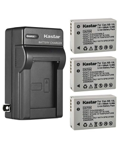 Kastar 3-Pack Battery and AC Wall Charger Replacement for Canon NB-10L NB10L, NB-10LH NB10LH Battery, Canon CB-2LC Charger, Canon PowerShot G1 X, PowerShot G3 X, PowerShot G15, PowerShot G16 Cameras