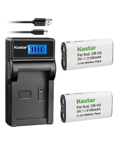 Kastar Battery (X2) & SLIM LCD Charger forr CR-V3 LB-01 and Olympus C3000 D565 D-100 D-150 D-230 D-370 D-380 D-390 D-40 D-460 D-490 D-520Z D-560Z, Kodark EasyShare C310 C530 C875 + More Camera