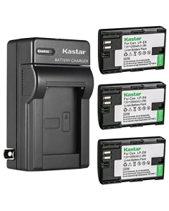 Kastar 3-Pack LP-E6 Battery and AC Wall Charger Replacement for Canon LP-E6N, LP-E6NH, LP-E6N Pro Battery, Canon LC-E6, LC-E6E Charger, Canon EOS R, EOS Ra, EOS R5, EOS R6, EOS 5D Mark II Camera